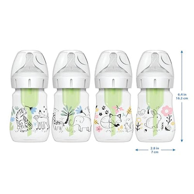 Dr. Brown’s Natural Flow® Anti-Colic Options+™ Wide-Neck Baby Bottle Designer Edition Bottles, Jungle Decos, 5 oz/150 mL, Level 1 Nipple, 2-Pack, 0m+