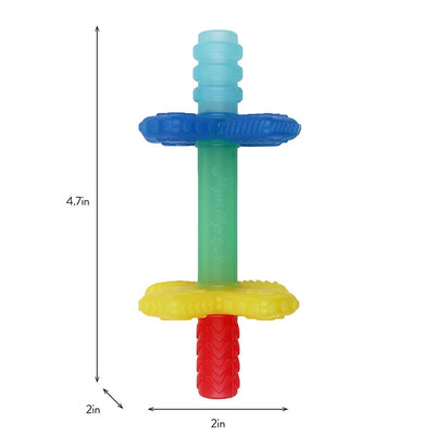 Itzy Ritzy Teensy Tube Teether – Textured Hollow Baby Teething Tube That Reaches Front Teeth & Back Molars, Made of Soft Silicone (Rainbow)