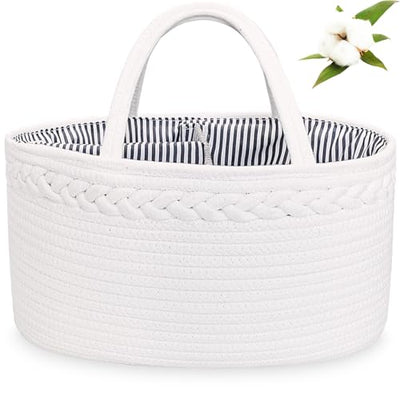 ABenkle Baby Diaper Caddy, Nursery Storage Bin and Car Organizer for Diapers Wipes, Cotton Rope Basket Changing Table Caddy