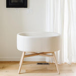 babyletto x GATHRE Capsule Bassinet in Vegan Ivory Leather, Wipeable & Water Resistant