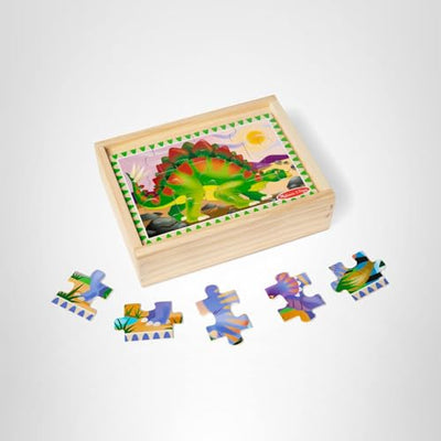 Melissa & Doug 4‑in‑1 Wooden Dinosaur Jigsaw Puzzle Set, 48 Pieces with Storage Box, Toddler Puzzle Toy for Kids Ages 3+ - FSC Certified