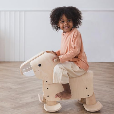 PlanToys® Wooden Walking Elephant Ride-On Toy for Toddlers | Eco-Friendly Montessori Balance & Movement Toy | Develops Coordination, Strength & Confidence