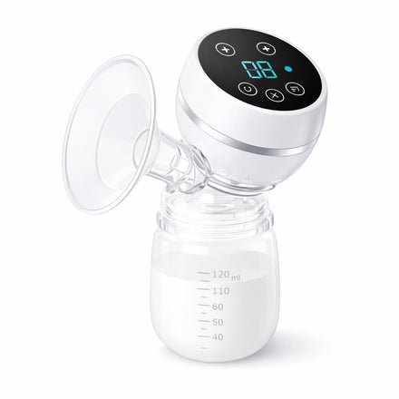 Breast pump with digital display on a white background