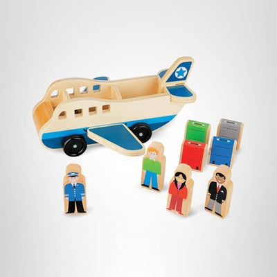 Melissa & Doug Wooden Airplane Play Set with 4 Play Figures and 4 Suitcases