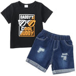 Kucnuzki Toddler Boy Clothes 2T 3T Boys Clothes Black Shirt Blue Jeans Shorts 2 Piece Outfits Short Set Little Boy Clothes 2 3 Year Old Boy Clothes