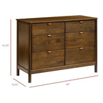 Babyletto Bondi 6-Drawer Assembled Dresser in Natural Walnut with Vegan Leather Drawer Pulls, Greenguard Gold Certified