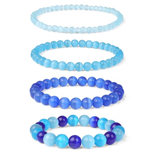 4pcs Beaded Bracelets for Women,Natural Healing Crystal Gemstones Bracelet,Anxiety Stress Relief Bracelet Handmade purple Jewelry Gifts for Women