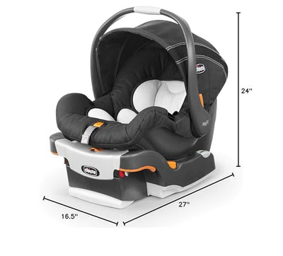 Chicco KeyFit Infant Car Seat and Base, Rear-Facing Seat for Infants 4-22 lbs., Includes Infant Head and Body Support, Compatible with Chicco Strollers, Baby Travel Gear, Encore/Black/Grey