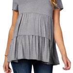 Xpenyo Women Tiered Maternity Top Fashion Short Sleeve Casual Pregnancy Blouse Shirts Heather Grey L