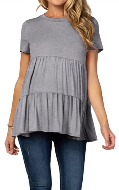 Xpenyo Women Tiered Maternity Top Fashion Short Sleeve Casual Pregnancy Blouse Shirts Heather Grey L