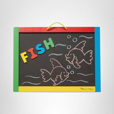 Melissa & Doug Magnetic Chalkboard and Dry-Erase Board with 36 Magnets (Numbers and Uppercase Letters), Chalk, Eraser, and Dry-Erase Pen