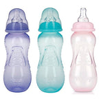 Nuby Non-Drip Standard Neck Bottles, 10 Ounce, Colors May Vary, 3 Count (Pack of 1)