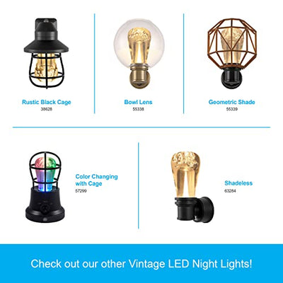 GE Vintage LED Edison Night Light, Plug-in, Dusk to Dawn, Farmhouse Decor, Mood Lighting, Home Decor, Ambient Lighting, LED Lights for Bedroom, Bathroom, Kitchen, Hallway, Black, 2 Pack, 71349