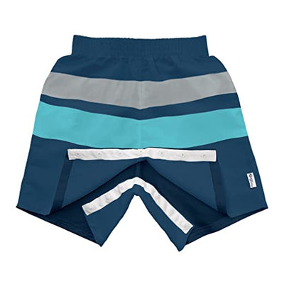 green sprouts i Play Easy-Change Eco Swim Trunks, UPF 50+, Standard 100 by Oeko-TEX® Certified, No AZO Dyes, Navy Aqua Gray Color Block - 12mo