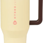 HydroJug Traveler - 40 oz Water Bottle with Handle & Flip Straw - Fits in Cup Holder, Leak Resistant Tumbler-Reusable Insulated Stainless Steel & Rubber Base - Gifts for Women & Men, Pink Sand