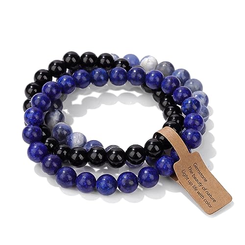 3 PCS Healing Crystal Bracelets for Women 8mm Natural Stone Beaded Stretch Bracelet Amethyst Jewelry Gifts