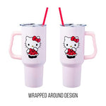 Silver Buffalo Sanrio Hello Kitty Christmas Holiday Dress and Matching Bow Snowflakes Stainless Steel Tumbler with Handle and Straw, Fits in Standard Cup Holder, 40 Ounces
