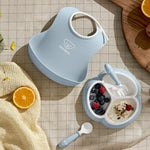 BabyBjörn Mealtime Set, 4 pc, Powder Blue | Includes Baby Plate, Baby Fork, Baby Spoon, and Baby Cup | Dishwasher Safe | Toddler Feeding Set for self-Feeding or Baby-led weaning