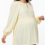 Motherhood Maternity Women’s Long Sleeve Empire Waist Keyhole Woven Pregnancy Blouse, Soft Yellow, Large