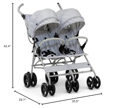 GAP babyGap Classic Side-by-Side Double Stroller - Lightweight Double Stroller with Recline, Extendable Sun Visors & Compact Fold - Made with Sustainable Materials, Grey Stripes