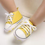 KKIIDDSS Unisex Baby Girls Boys Canvas High-top Shoes, Newborn Infant Anti-Slip Soft Sole Frist Walking Sneakers (A03/Yellow,12-18 Months)