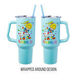 Silver Buffalo Rainbow Brite and Twink Sparkle Stainless Steel Tumbler with Handle and Straw, Fits in Standard Cup Holder, 40 Ounces