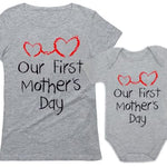 Tstars Our First Mothers Day Mommy and Me Matching Outfits Mom and Baby Shirts Set Mom Gray Medium/Baby Gray Newborn (0-3M)