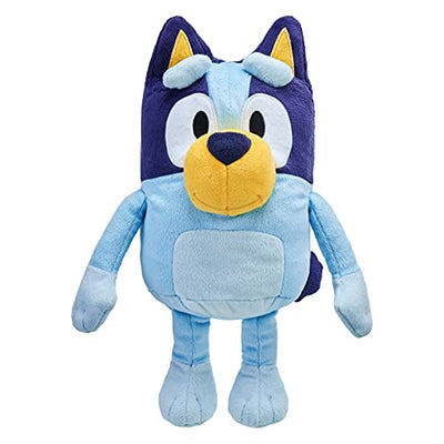 Blue plush toy with yellow accents on a white background