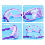 KAILIMENG 2 Pack Kids Swim Goggles, Clear Wide View No-Leak Anti-Fog UV Protection Swimming Glasses with Nose Clip Earplugs for Toddlers Youth Child 3-15 Years Old (Red Blue & Green, 2 Pack)