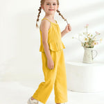 Baby Girl Clothes 12 18 Months Girl Clothes Toddler Summer Sleeveless Ruffle Yellow Crop Halter Top Baby Pant 2-Piece Kid Matching Outfit Clothing Set