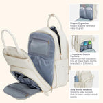 BabbleRoo Leather Diaper Bag Backpack - Baby Essentials Travel Baby Bag, Multi function, Waterproof, with Changing Pad, Stroller Straps & Pacifier Case – Unisex, Eggshell White