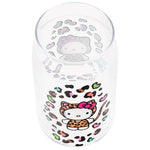 Silver Buffalo Sanrio Hello Kitty in Leopard Print Outfit and Leopard Cat Print Pattern Glass Jar Tumbler with Bamboo Lid and Glass Straw, 16 Ounces