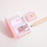Cartoon Student Pencil Sharpener with Eraser, Multicolour, Dual Purpose, 1Pc