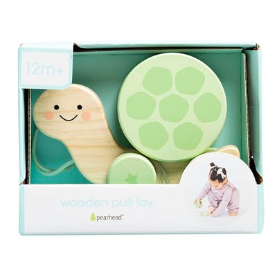 Pearhead Wooden Turtle Push and Pull Toy, Montessori Shake and Rattle Shell, Baby Walking and Gross Motor Development Learning, Pull Along Car Toy, Ages 12m+