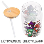 Silver Buffalo Sanrio Hello Kitty & Friends Halloween Spooky Badtz-Maru Frankenstein, Chococat Witch, My Melody Ghost, Keroppi Vampire, Mummy Glass Jar Tumbler w Bamboo Lid and Glass Straw, 16oz