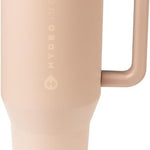 HydroJug Traveler - 40 oz Water Bottle with Handle & Flip Straw - Fits in Cup Holder, Leak Resistant Tumbler-Reusable Insulated Stainless Steel & Rubber Base - Gifts for Women & Men, Pink Sand