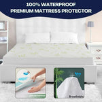 Bamboo Mattress Protector with Zipper - 100% Waterproof King Size Cooling Mattress Cover - Ultra Soft Jacquard Fabric Breathable Noiseless Mattress Pad Cover - Zippered Mattress Encasements