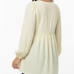 Motherhood Maternity Women’s Long Sleeve Empire Waist Keyhole Woven Pregnancy Blouse, Soft Yellow, Large