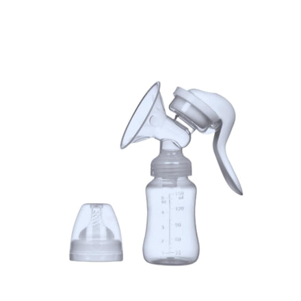 Manual breast pump with a bottle on a white background