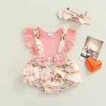 Baby Girl Floral Romper Newborn Dress Ruffle playsuit Suspender Shorts Jumpsuit Cute Summer Clothes and Headband
