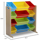Delta Children Kids Toy Storage Organizer with 12 Plastic Bins - Greenguard Gold Certified, Natural/Primary