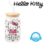 Silver Buffalo Sanrio Hello Kitty Strawberry Glass Jar Tumbler with Bamboo Lid and Glass Straw, 16 Ounces