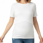 Motherhood Maternity Women's Short Sleeve Crew Neck Cross-Over Nursing Tee Shirt for Breastfeeding with Easy Access, White, Medium