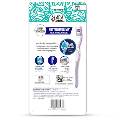 GuruNanda Butter on Gums Toothbrush with Extra Soft Bristles for Sensitive Gums, Soft Toothbrush for Kids & Adults, 8 ct