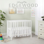 Dream On Me Edgewood 4-in-1 Convertible Mini Baby Crib in White GreenGuard Gold & JPMA, Non-Toxic, Compact 40×25×33″ Design, Converts to Mini Daybed & Twin Bed (Rails to Buy) 1″ Mattress Pad