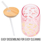 Silver Buffalo Sanrio Hello Kitty Gingerbread Cookies Christmas Holiday Pink and Gold Foil Glass Jar Tumbler with Bamboo Lid and Glass Straw, 16 Ounces