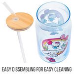 Silver Buffalo Sanrio Hello Kitty & Friends Floating Car Balloons Featuring Cinnamoroll, Pochacco, and Keroppi Glass Jar Tumbler with Bamboo Lid and Glass Straw, 16 Ounces