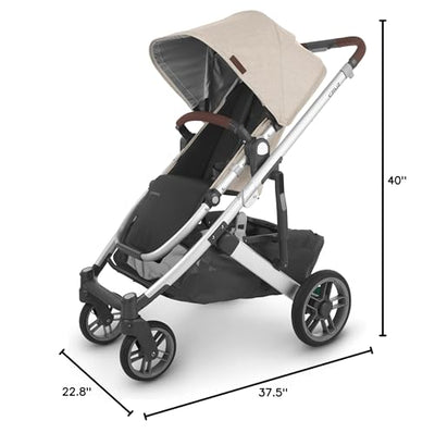 UPPAbaby Cruz V2 Stroller/Full-Featured Stroller with Travel System Capabilities/Toddler Seat, Bumper Bar, Bug Shield, Rain Shield Included/Declan (Oat Mélange/Silver Frame/Chestnut Leather)