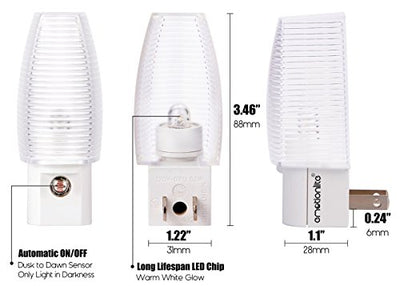 Emotionlite Plug in Night Light, Warm White LED Nightlight, Dusk to Dawn Sensor, Kids, Nursery, Bedroom, Bathroom,Hallway, Stairs, Kitchen, 4 Pack