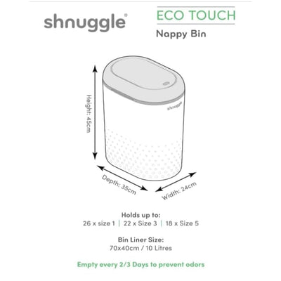 Eco-Touch Baby Nappy Diaper Bin - Odor Lock Airlock, No Costly Refills, 10L Capacity, Recyclable, Use Any Bag - White Nursery Diaper Pail